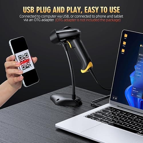 TEEMI 2D Barcode Scanner USB Wired Virtual COM Handheld Automatic QR Data Matrix PDF417 Maxi IMB bar Codes Imager Global Shutter Computer Screen Scan for Windows Mac and Linux PC POS, No Stand thumbnail 4
