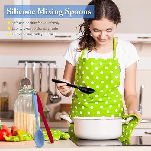 Shappy 4 Pieces Silicone Mixing Spoon Spatula Scrapers for Cooking, 10.6 Inch Heat Resistant Large Non Stick Basting Utensil for Mixing, Baking, Serving and Stirring(Spoon,Fashionable Color) - Fashionable Color - Spoon thumbnail 6