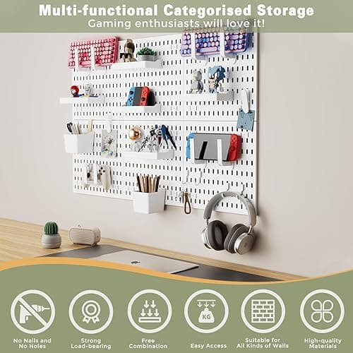 SparkByLiye Pegboard Organizer Kit with 20 Accessories, Modular Hanging - 4 Pegboards & Tools for Kitchen, Home, Office - Wall Pegboard Organizer for Tools, and More - Peg Board Combination thumbnail 3