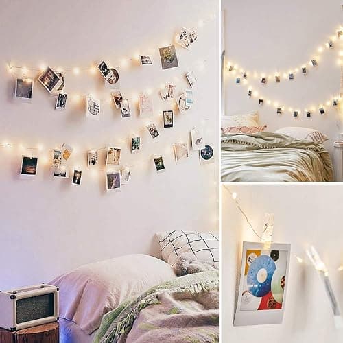 Photo Clip String Lights 17Ft - 50 LED Fairy String Lights with 50 Clear Clips for Hanging Pictures, Christmas Party Birthday Decoration - Perfect Dorm Bedroom Wall Decor Wedding Decorations thumbnail 4