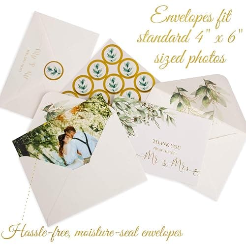 100 Thick & Sturdy Blank Wedding Thank You Cards With Envelopes. 4x6 Inches Wedding Thank You Notes. Includes High Quality Stickers To Seal New Mr. & Mrs. Thank You Wedding Cards by VNS Creations thumbnail 6