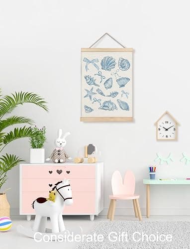 XUNLURY Coquette Blue Bow Beach Poster Hanger Frame, Coastal Seashell Starfish Conch Canvas Wall Art, Nautical Coastal Wall Decor for Home Bedroom Living Room Beach House, 12x16 Inch thumbnail 4