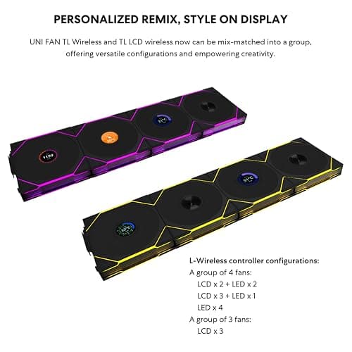 Lian Li UNI Fan TL LCD Wireless 140-Single Pack(Reverse Blade)-2.4 GHz Wireless Signal 140MM ARGB Fan-Infinity Mirror-Daisy-Chain-Lighting Effects-Controller NOT Included&Required-Black (14RTLLCD1W1B) thumbnail 6