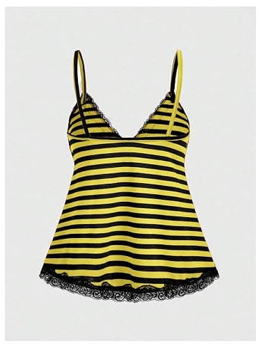 SOLY HUX Womens Y2K Lace Cami Striped Cute Babydoll Tops | Spaghetti Strap Camisole, Grunge Clothes, Going Out Tops, Gothic thumbnail 3