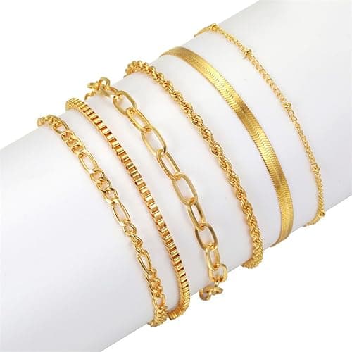 Generisch Schlichtes Damen Armbandset aus Metall mit 6 mehrlagigen Ketten Kombination modischen und eleganten Charms Armbänder Partner Mit Namen thumbnail 5