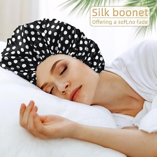 Satin Bonnet Silk Bonnet Hair Bonnet for Sleeping-Slouchy Beanie Hat Satin Sleep Cap for Women's Natural & Curly Hair(Dots) thumbnail 2