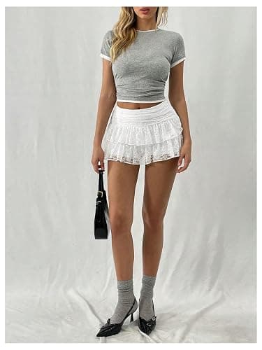 SHENHE Women's Y2K Lace Mini Skirt with Shorts A Line Hight Waisted Ruffle Skirt Skort thumbnail 5