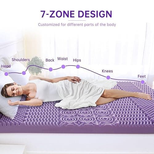 MUXHOMO 2 Inch 7-Zone Full Mattress Topper, Egg Crate Foam Mattress Topper Full Size for Back Pain, Lavender Cooling Gel Infused Bed Pad, CertiPUR-US and Oeko-TEX Certification (54"×75") thumbnail 6