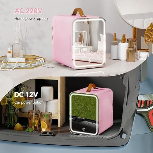ARTETHYS Mini Skincare Fridge for Bedrooms, 4L Small Car Fridge with LED Mirror, Cooler and Warmer, Beauty Fridges for Home Office, 220V AC/12V DC, Pink thumbnail 8