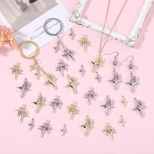 COGCHARGER Gold & Silver Star Charms for Jewelry Making, 30Pcs | Cute Charms, Alloy Pendants, Metal Jewelry Findings, DIY Craft Supplies for Necklaces, Bracelets, Earrings and Keychains thumbnail 4