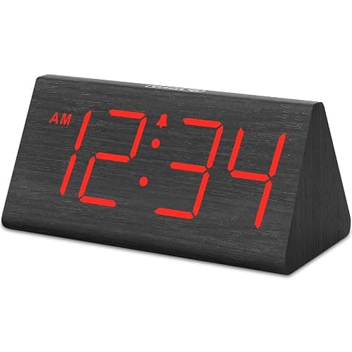 DreamSky Wooden Digital Alarm Clocks for Bedrooms - Electric Desk Clock with Large Red Numbers, USB Port, Battery Backup Alarm, Adjustable Volume, Wood Décor, Dimmer, Snooze, DST (Adapter Powered) - Image 1