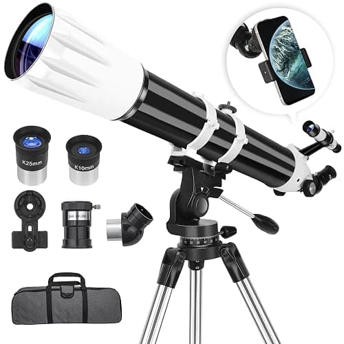 Hawkko 90mm Aperture 900mm Telescope for Adults High Powered | Multi-Coated Professional Refractor Telescope for Astronomy Beginners (36X-270X) with AZ Mount, Carry Bag, Phone Adapter - Image 1