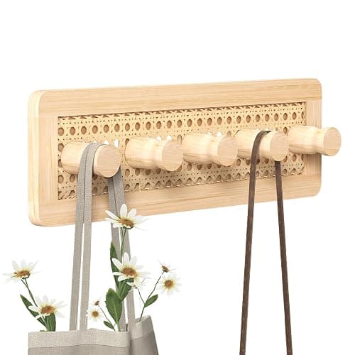 Homode Wooden Wall Hooks, Wall Mounted Coat Rack for Entryway, Boho Wood Pegs for Hanging Coats and Hats, Decorative Coat Hanger Purse Holder for Towel Key Jacket Bag Leash Cap - Image 1