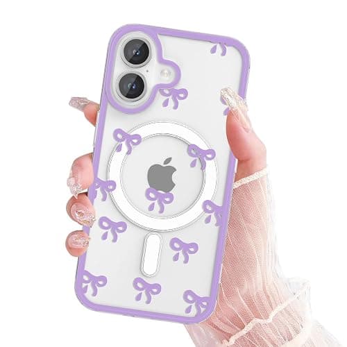 EYZUTAK Magnetic Case for iPhone 17, Compatible with MagSafe, Clear Cute Ribbon Bowknot Pattern Aesthetic Bow Phone Case Stylish Slim Anti-Yellowing Durable PC Protective Cover for Women Girls- Purple thumbnail 9