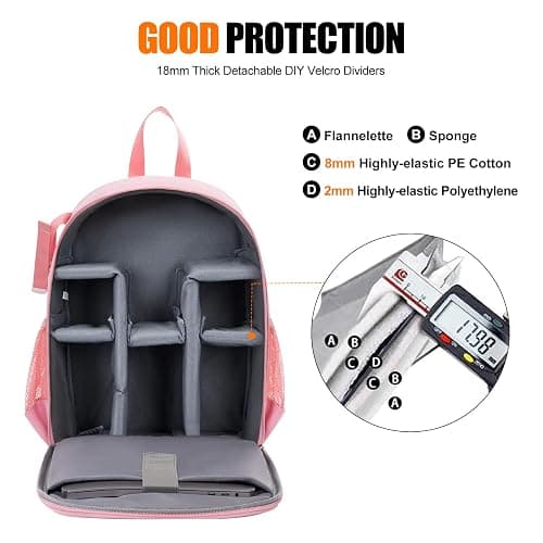 CADeN Camera Backpack Bag Professional for DSLR/SLR Mirrorless Camera Waterproof, Camera Case Compatible for Sony Canon Nikon Camera and Lens Tripod Accessories (Small, Pink) thumbnail 7