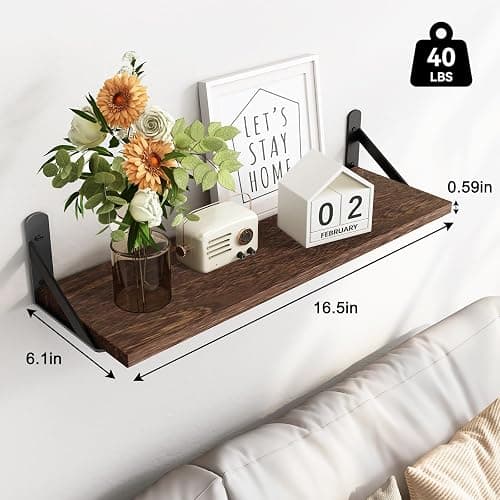 Fixwal Wall Shelves Floating Shelves for Wall Bedroom Bathroom Living Room Kitchen Storage and Decor(Brown, Set of 3, 16.5 Inch) thumbnail 3