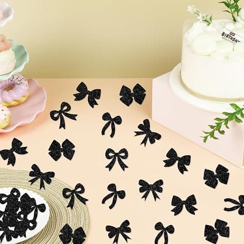 Cheerupp 200 Pcs Black Bow Confetti, Bow Table Scatter Confetti Decorations, Black White Table Paper Decor for Baby Shower Birthday Wedding DIY Crafting Supplies thumbnail 4