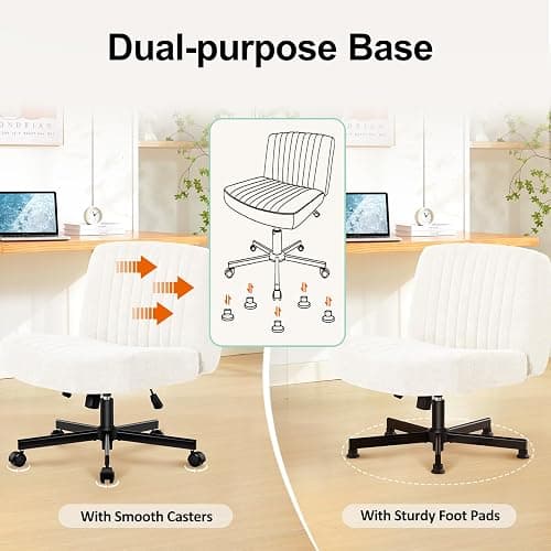 TUKAKA Criss Cross Chair with Wheels,Thick Padded Fabric Cross Legged Office Desk Chair with Pocket Spring Cushion,Dual-Purpose Base,Wide Adjustable Computer Home Office Vanity Chair,Cream White thumbnail 4