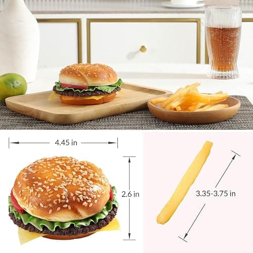 Joeabor Artificial Hamburger & 12 Artificial French Fries Realistic Fake Food for Display Faux Burger for Decoration Fake Food Props thumbnail 3