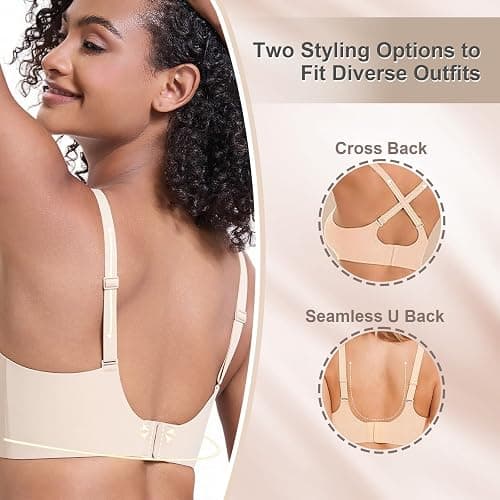 Jelly Wireless Bra for Women, Push Up Seamless T-Shirt Bras, Comfortable Plunge No Underwire Bra with Adjustable Straps thumbnail 3