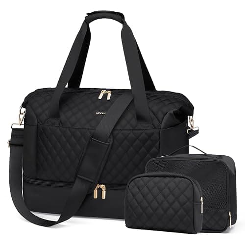 MDODO Travel Duffel Bag for Women Weekender Overnight Carry on Tote Duffle Bag Personal Item Bag with Shoe Compartment for Business,Trips,Travel,Sports,Gym,Yoga,Hospital, 3 Pcs Set, 43L,Black - Image 1