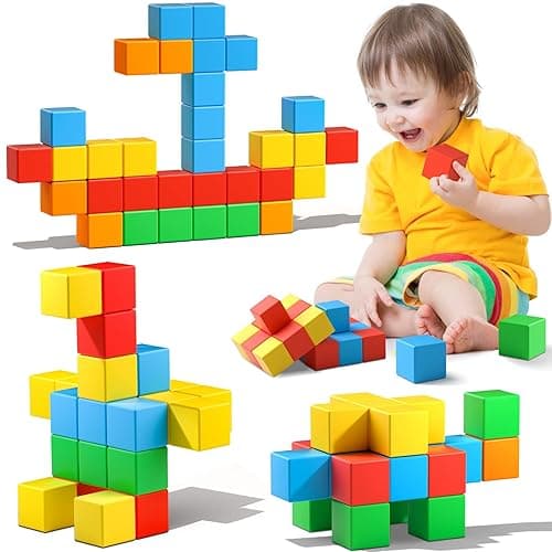 Feoxialy Magnetic Blocks,1.42 inch 32pcs Large Magnetic Building Block for Toddlers 3 4 5 6 7 8 Year Old Boys Girls Color Magnet Cubes Learning Toys for Kids 1-3 Sensory Toys Age 4-8 Gift