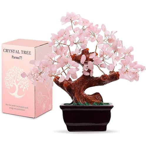 Parma77 Feng Shui Natural Rose Pink Quartz Crystal Money Tree, Healing Crystal Trees Bonsai Style Decoration for Wealth and Luck for Home Decor, Gifts for Women - Image 1