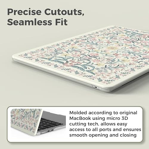iCasso MacBook Air 13 Inch Case M5 2026 A3449 Pink Boho | Macbook Air 13.6 Inch Hard Shell Case M4 M3 M2 2025-2022 A3240 A3113 A2681, Vintage Flowers, Keyboard Cover Screen Protector thumbnail 7
