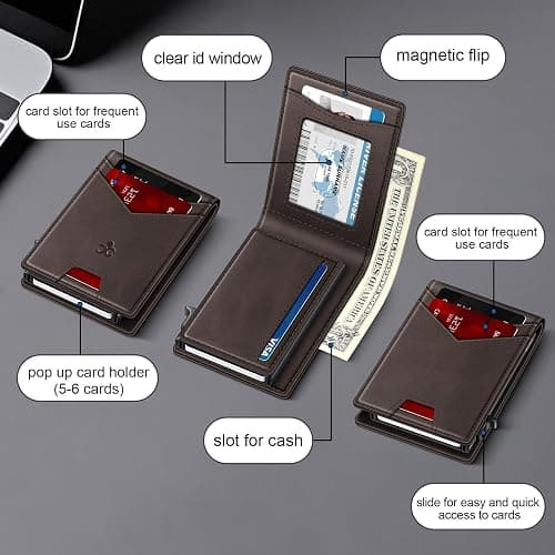 Wallet for Men Wallet with Slim Pop Up Card Holder for 12-14 Cards, RFID Blocking Bifold Minimalist Smart Wallet, Credit Card Holder with ID Window & Cash Slot, Compact Metal Card Case, Gifts for Men thumbnail 6