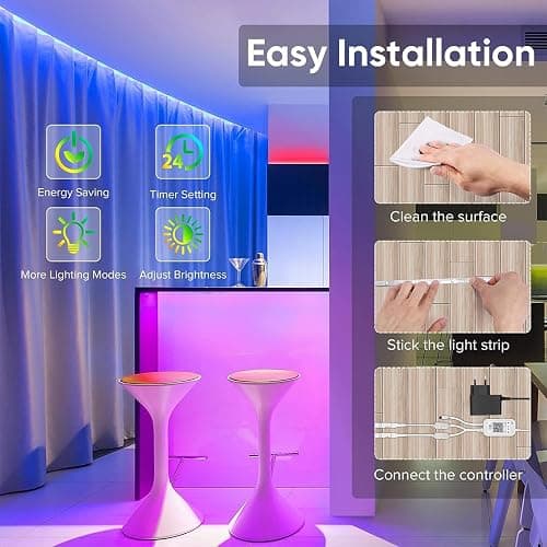 Bonve Pet LED Strip 30M,Bluetooth RGB LED Streifen,Farbwechsel LED Lichterkette 30M mit Fernbedienung und App,Led Leiste Musik Sync,Timer-Einstellung,LED Band für Gaming Zimmer, Room, Küche,Party thumbnail 6