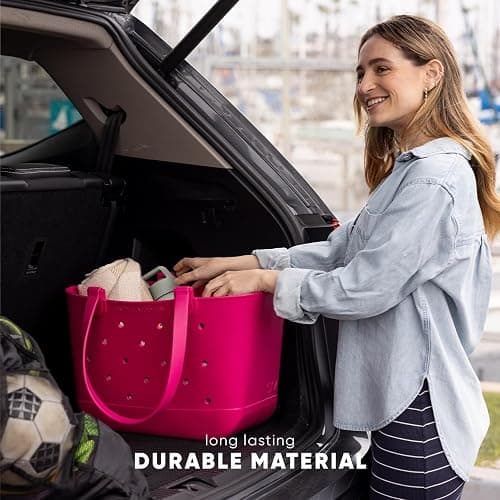 Simple Modern Large Beach Bag | Waterproof Getaway Rubber Tote with Zipper Pocket for Travel, Pool, Boat, Groceries, Sports | Blush thumbnail 2