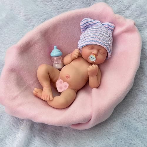 Mire & Mire 7 inch Boy Miniature Sleeping Full Silicone Mini Baby Dolls with Feeding Accessory Lifelike Baby Doll Soft Realistic Baby Doll thumbnail 2