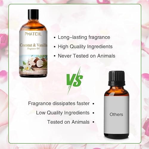PHATOIL 3.38FL.OZ Coconut & Vanilla Fragrance Oils for Aromatherapy, Essential Oils for Diffusers for Home, Perfect for Diffuser, Yoga, DIY Candle and Soap Making - 100ml thumbnail 4