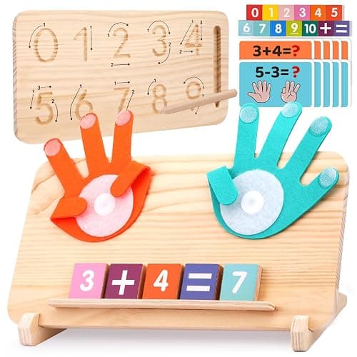 Montessori Learning Toys for Toddlers 2-4, Double-Sided Finger Counting & Number Tracing Board, Colorful Number Blocks, Solid Pine Wood Educational Math Toy for Kids Boys Girls Ages 1 3 5 Year Old - Montessori Math Toy - Image 1