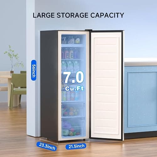 BANGSON Upright Freezer, 7.0 Cu.ft Stand Up Freezer, Convertible Upright Freezer/Refrigerator, Single Door for Kitchen,Garage, Office, Apartment, Silver thumbnail 3