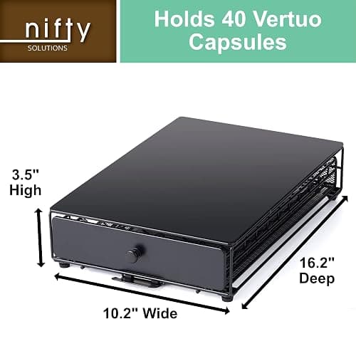 Nifty Vertuoline Rolling Coffee Pod Drawer – Satin Black Finish, 40 Pod Capsule Holder, Compact Under Coffee Pot Storage, Office or Home Kitchen Counter Organizer thumbnail 3