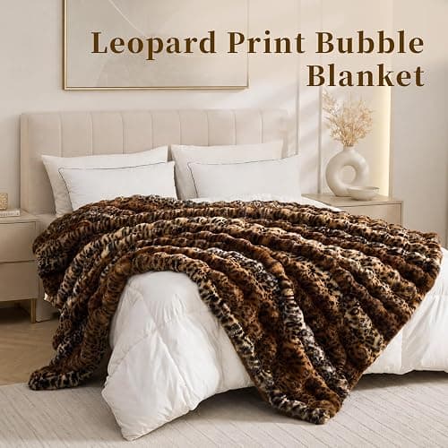 Faux Fur Cheetah Print Blanket for Couch - Fluffy Fuzzy Brown Cheetah Throw Blanket, Warm Furry Bubble Bed Throws, Soft Plush Decorative Thick Blanket for Bedroom Living Room, 51"x63" thumbnail 2