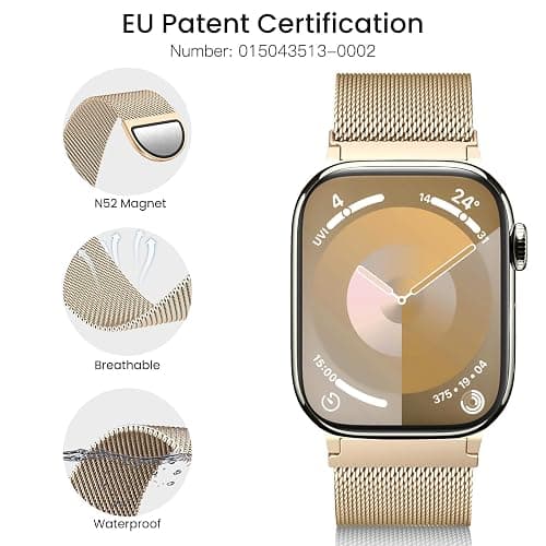 WANLISS Original Metal Milanese Loop Compatible with Apple Watch Band 38mm 40mm 41mm 42mm 44mm 45mm 49mm for Women Men, Magnetic Steel for iWatch Se Ultra Series 10 9 8 7 6 5 4 3 2 1,Champagne gold thumbnail 3
