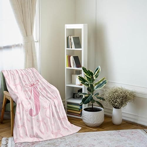 JKMBN Coquette Pink Bow Throw Blanket,Personalized Initial J Soft Fluffy Cozy Flannel Blanket,Monogrammed Gifts for Daughter Women Teen Girls,Customized Blanket for Bedding Bedroom Office,50x60 Inches thumbnail 4