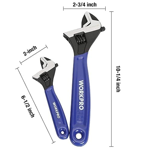 WORKPRO 2-Piece Adjustable Wrench Set, 6-Inch & 10-Inch Wide Jaw Black Oxide Wrench, Cr-V Steel, Metric & SAE Scales, Max Jaw Opening 15/16" & 1-5/16", for Home Repairs, Plumbing, Garage Work thumbnail 2