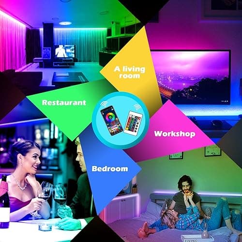 AILBTON Led Strip Lights,60ft Music Sync Color Changing, Built-in Mic,Bluetooth App Control LED Tape Lights with Remote,5050 RGB Rope Light Strips thumbnail 4