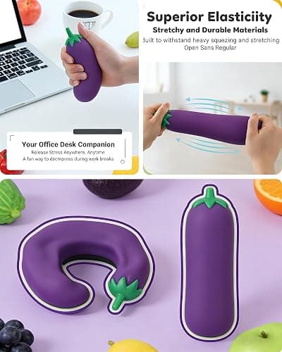 Stretchy Glue-Sand Filled Rubber, Latex Soft Decompression Toy,Squishy Toy, Fake Fruits and Vegetables,High-Elastic Stretchable, Decompression Toy for Adults and Children (Eggplant-2 Pack) thumbnail 4