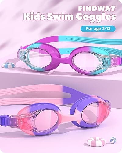 findway Kids Swim Goggles, Kids Swimming Goggles Anti-fog No Leaking Girls Boys for Age 3-12 - 1-pink Purple+teal Purple thumbnail 2
