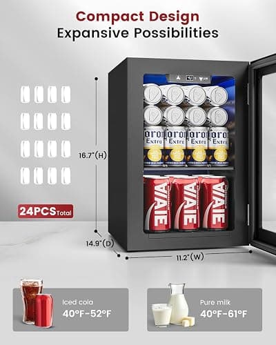 Feelfunn 24 Cans Beverage Refrigerator Cooler - Mini Fridge with Digital Temperature Control, Soda Wine Beer Drink Fridge - Small Refrigerator for Office Home Bedroom Dorm Bar, Black thumbnail 3