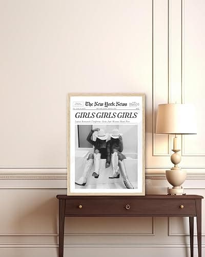 iHery Girls Just Wanna Have Fun Framed Trendy Cowgirl NewsPaper Wall Art, Small 8x10in Natural OAK Wood Black and White Canvas Wall Decor For Bedroom Dorm Living Room,Vintage Bar Car Home 1Pack thumbnail 5