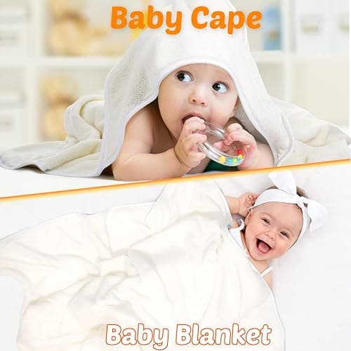 Reginary 4 Pack Baby Hooded Towels Coral Fleece Baby Bath Towels 30 x 30 Inch Soft Absorbent Hooded Bath Blanket for Newborn Toddler Infant Boy Girl Shower Gift Supplies (White) thumbnail 5