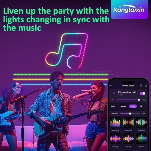 Kangtaixin 3.3FT/1M LED Neon Rope Lights, RGB LED Strip Lights App Control, Music Syncing, LED Neon Lights Strip Flexible DIY Design for Bedroom, Living, Gaming, Kitchen, Indoor, Party Decoration thumbnail 7