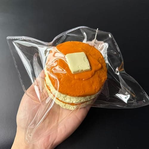 Jumbo Pancake Stack Squishy Toy, Slow Rising Stress Relief Squeeze Realistic Food Replica with Butter Detail Orange and Cream Decorative Play Food Premium Silicone Handmade Keychain Gift for Adults thumbnail 3