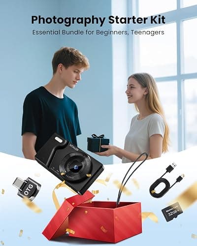 Vitaler Digital Camera with Front Rear Lens, Autofocus 64MP 4K Camera for Photography with 32GB Card, Portable Compact Point and Shoot Camera for Teens Adult Beginner with Metal Shell, 2000mAh Battery thumbnail 9