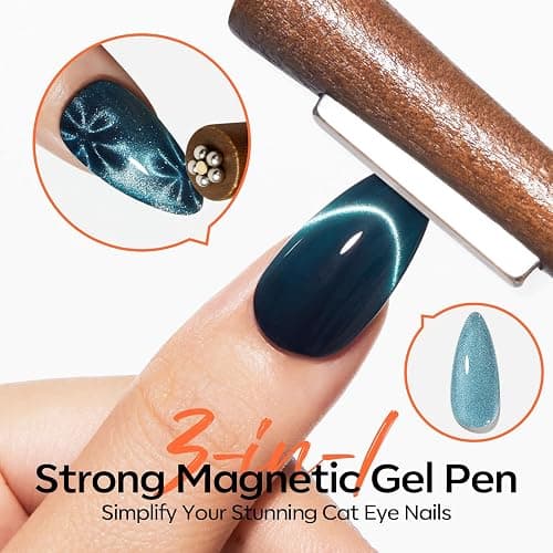 modelones Cat Eye Magnet Set for Nails, Powerful 3 IN One Magnetic Pen Heart Nail Design Square Double Head Round Magnets Tool Winter Christmas Manicure Glassy Moon French Flower Cateye Effect, 10 PCS thumbnail 2